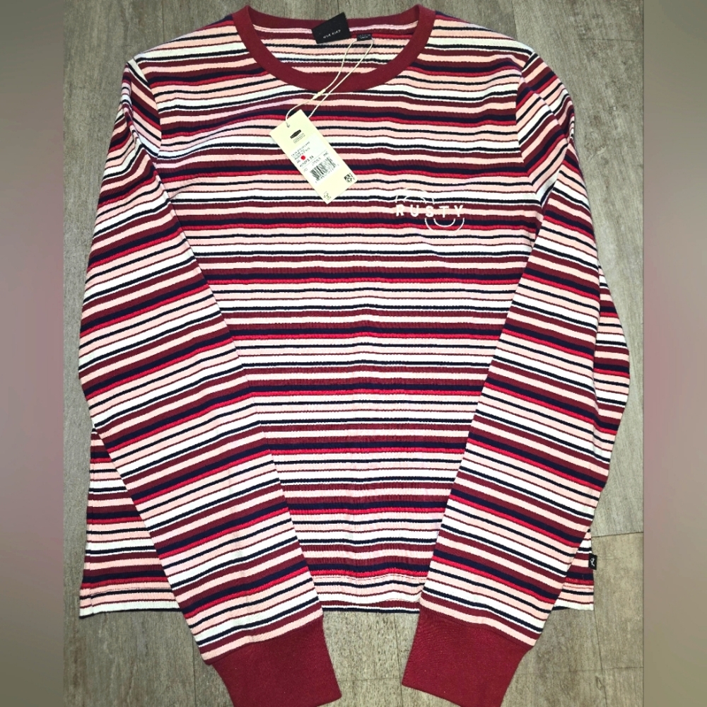 Rusty Striped Long Sleeve Shirt - Red and White size medium